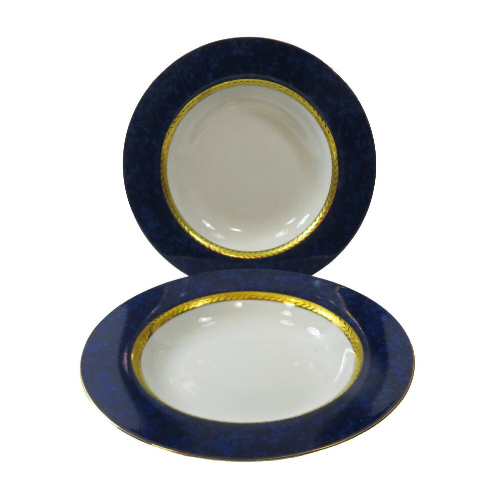 TWO (2) RETRONEU IMPERIAL COLLECTION '95 Blue 22K Gold Band 8.5" Low Bowls